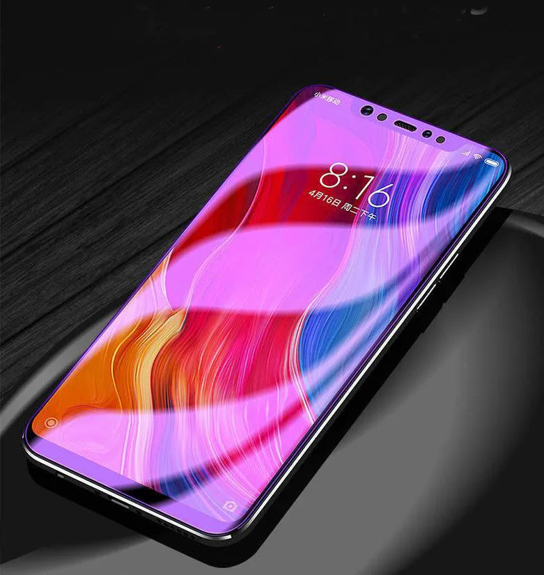 Violet light tempered glass screen protector for Vivo mobile phones on a white background.