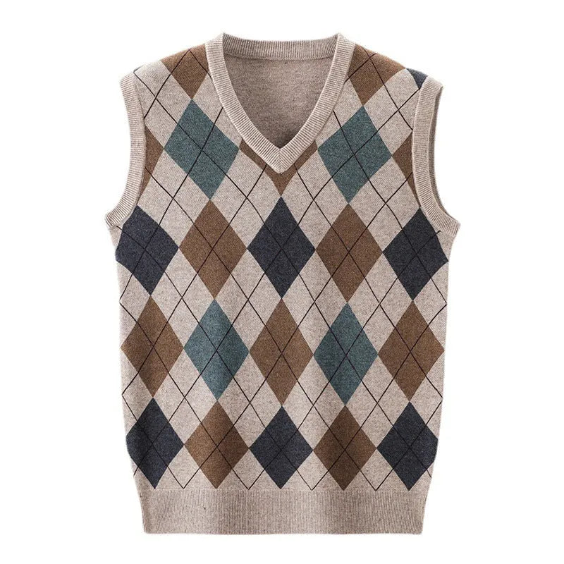 Men's autumn winter V-neck sleeveless wool knit vest in five colours and five patterns, sizes M to XXXL