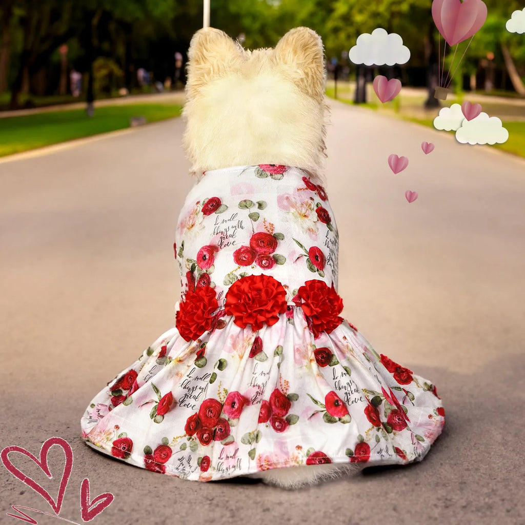 Creative Pet printed polyester skirt for dogs and cats in princess style, Pink Love Heart colour, front view