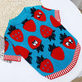 Cartoon Jarre Aero Bull design dog sweater in wool for autumn and winter, shown in rabbit, red pig, flower button, and strawberry patterns.