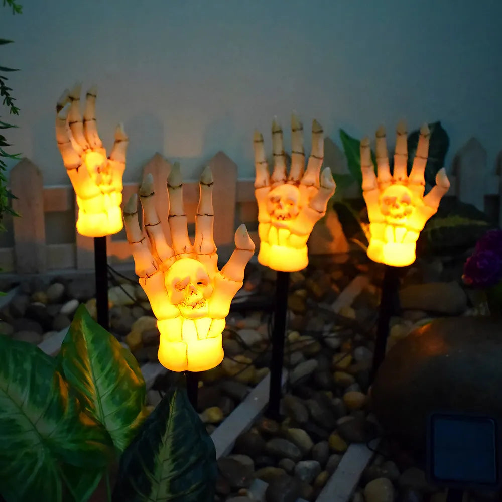 Halloween ghost hand solar light with plastic construction and IP55 waterproof rating for garden decoration