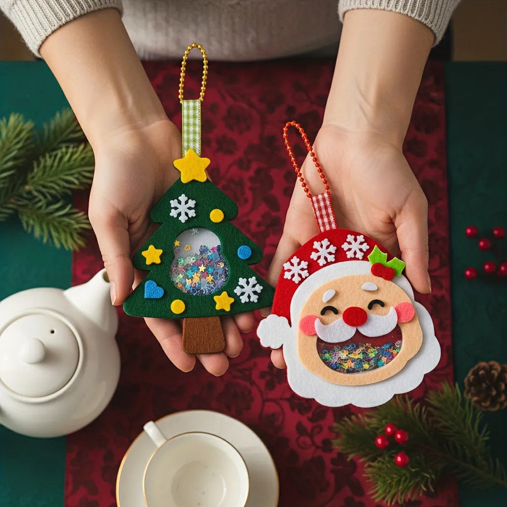 4pcs Christmas Felt Applique Kit with four ornament designs Santa Claus wreath tree crystal ball