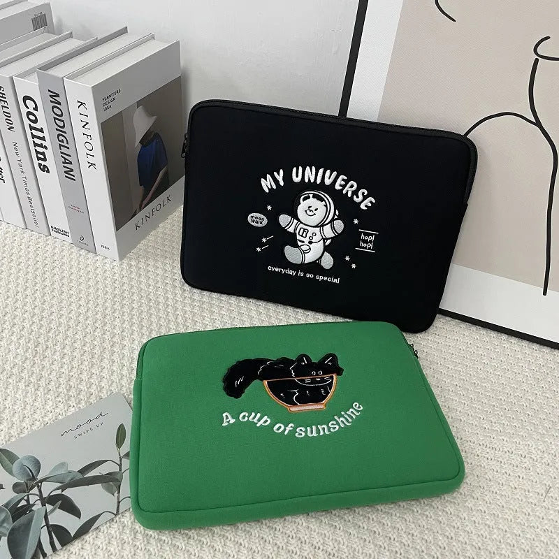 Green cat pattern laptop inner bag protective case with super soft lining