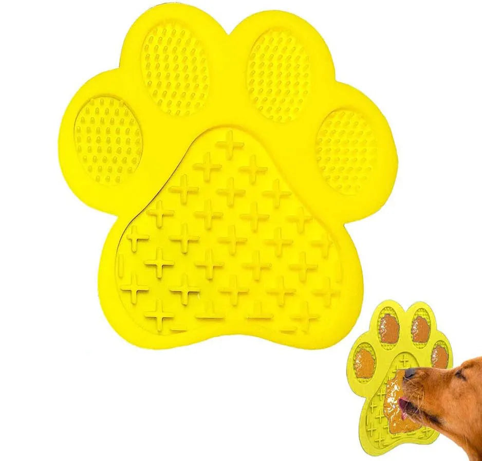 Blue silicone dog licking mat with bone texture and suction cups on the back
