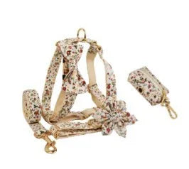 Small white flower pet dog collar suit set with bow decoration and matching accessories