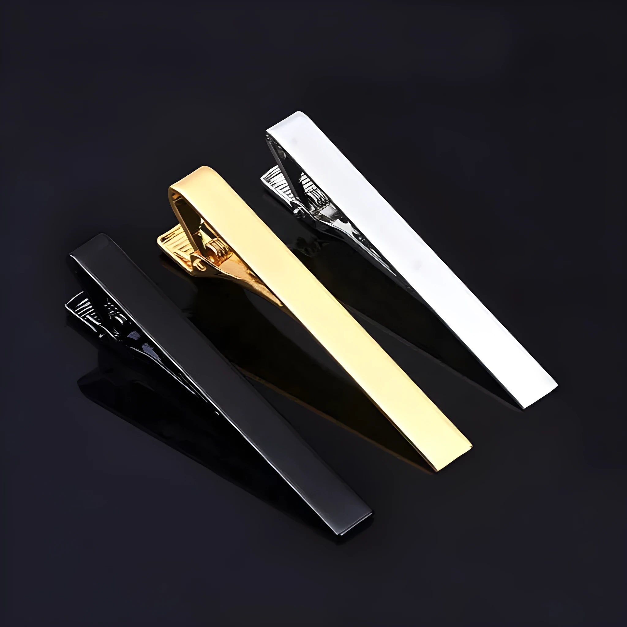 Laser copper electroplated colour tie clip, flat head geometric design, 5.8cm length, silver colour option