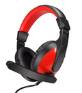 Blue and red wired over-ear gaming headset with 40mm speakers and a boom microphone.