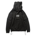 Women's high collar hooded sweater in cotton terry cloth, loose fit with drop sleeves, creative pattern