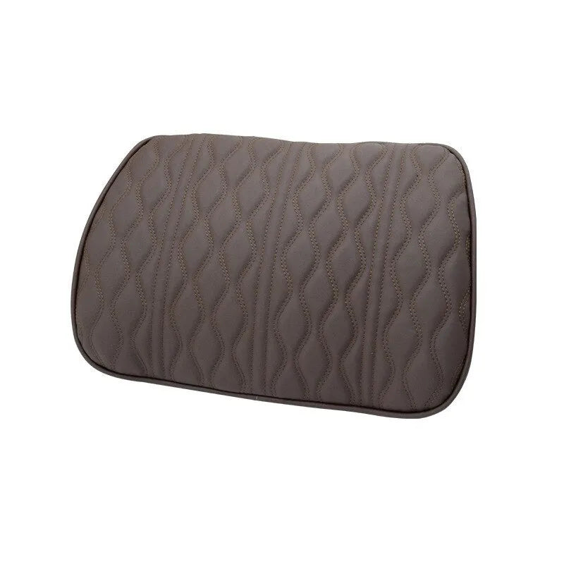 Car headrest and lumbar support set in black or brown with embroidered memory foam, headrest 28x10cm and waist 38x25cm.