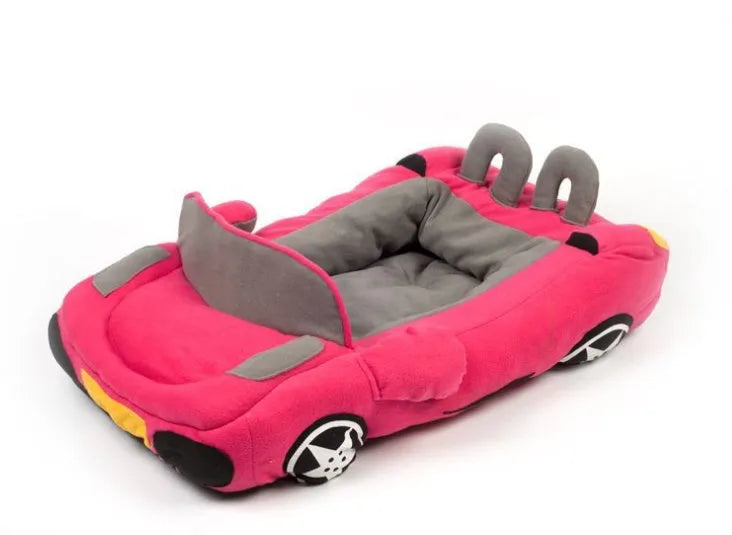 Pet kennel dog sofa bed with cool sports car design in dense velvet, 72x50x30cm, black colour