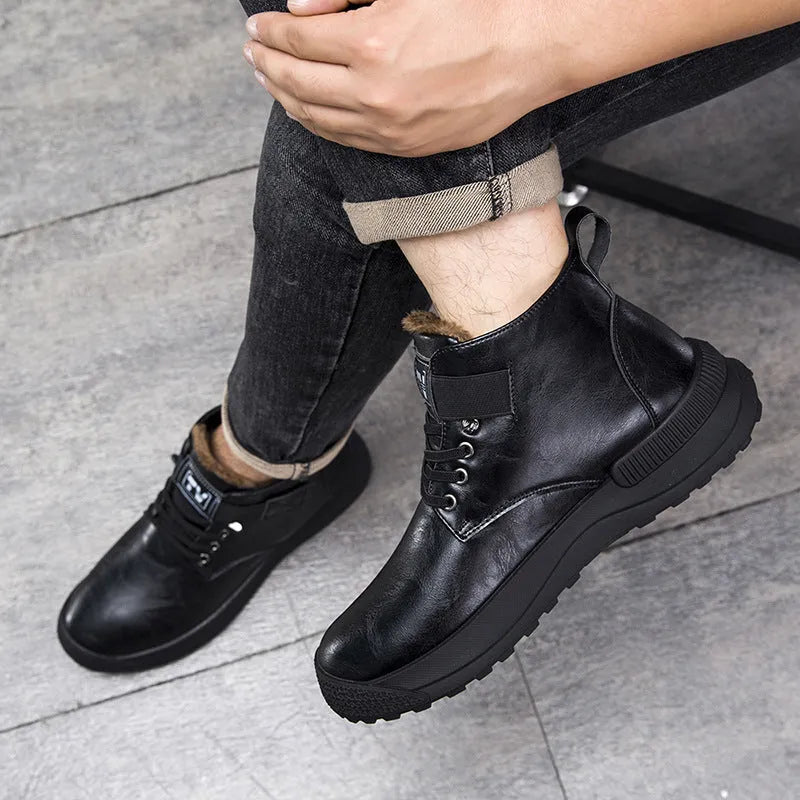 Martin Boots high-top platform boots with velvet-like artificial PU upper in black and brown colours