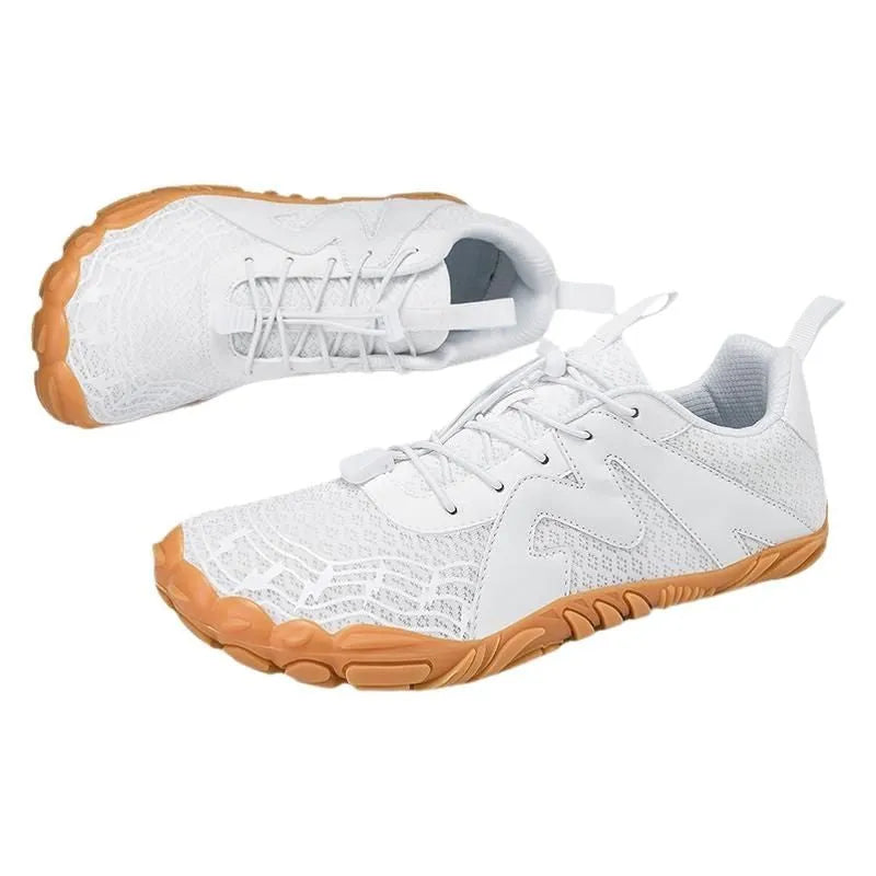 A pair of unisex sports climbing shoes with a Flyknit lining and rubber sole.