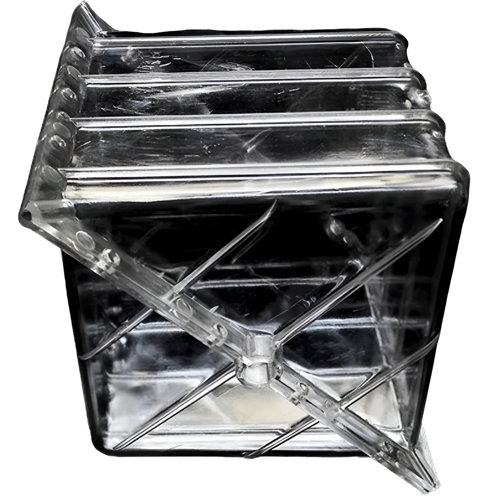 Square plastic growth mould for shaping watermelons and fruit to 13cm dimensions.