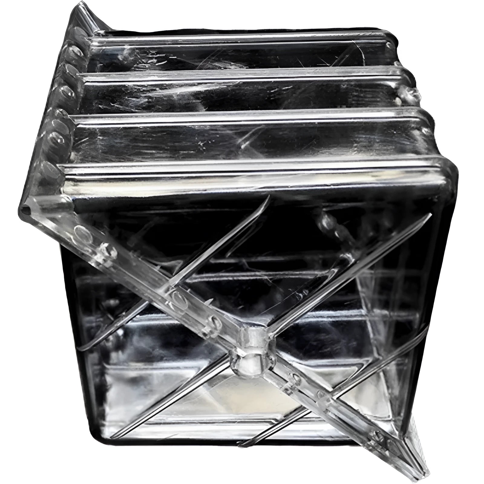 Square plastic growth mould for shaping watermelons and fruit to 13cm dimensions.