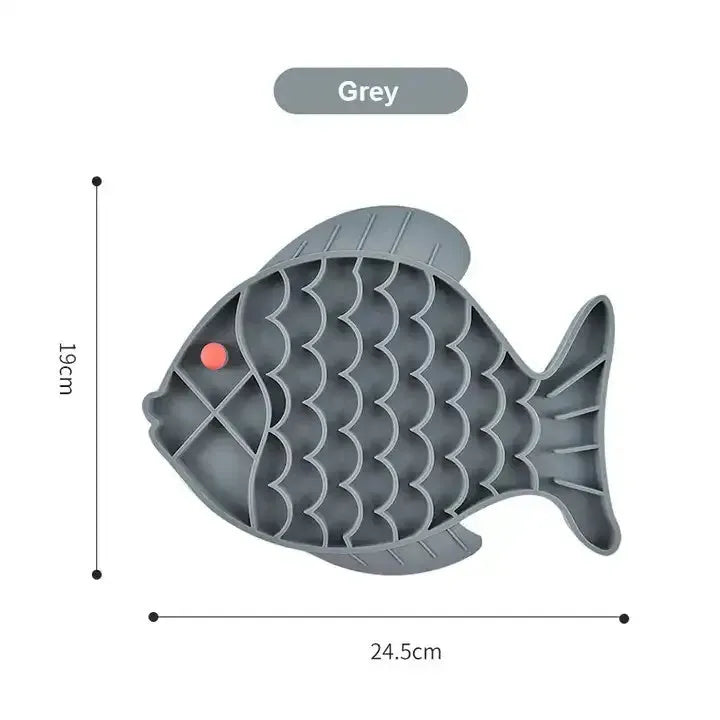 Silicone slow food tray for pets in blue, green, and gray, 24.5 cm long, anti-choking lick mat