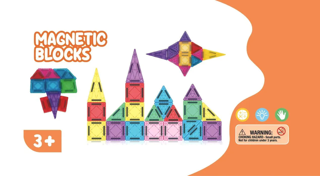 Educational magnetic building blocks toy with portable plastic magnetic sheets for teenagers, 20 to 74 pieces