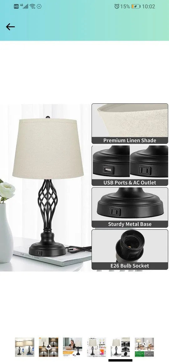 European-style touch sensing bedside table lamp with USB charging socket and dimmable cold warm light