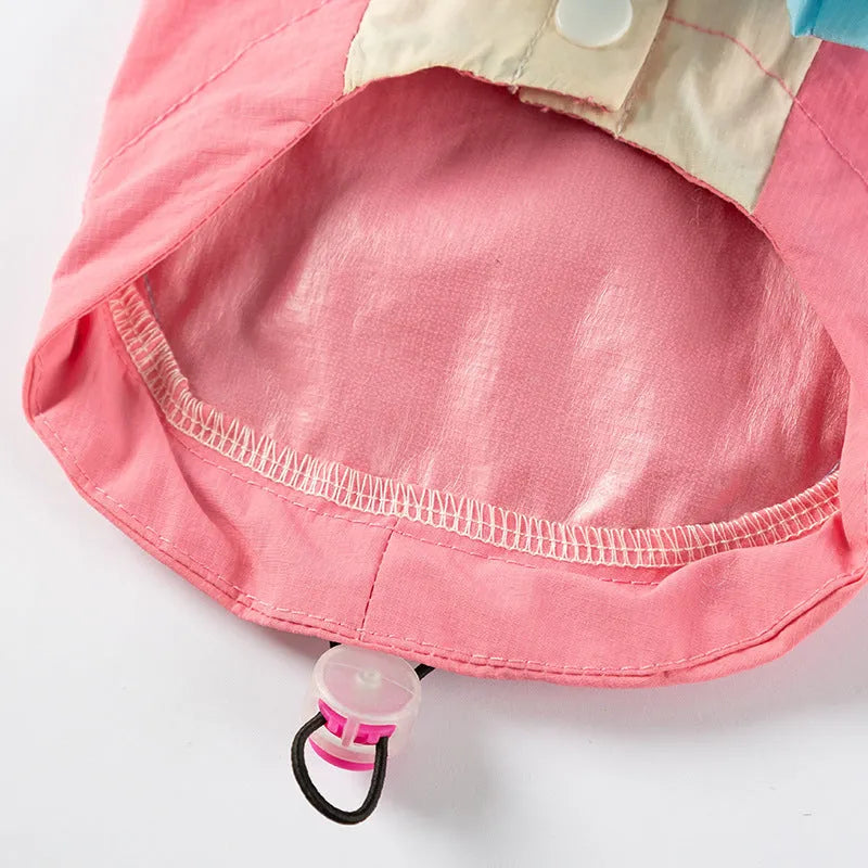 Colour block dog hoodie with metal D-ring at back, adjustable hood and hem, pink/blue or yellow/black, sizes XS to XXL