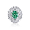 S925 sterling silver geometric ring with ellipse emerald stone and Palaibahao diamond accent on a model's finger.
