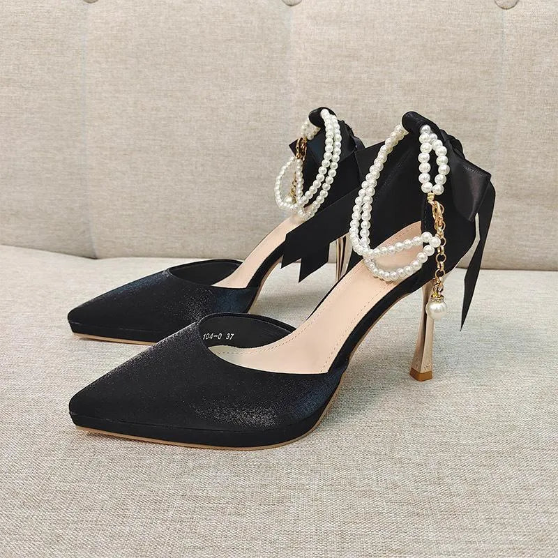 Women's high heel pumps pointed toe stiletto heel waterproof platform solid colour shoes