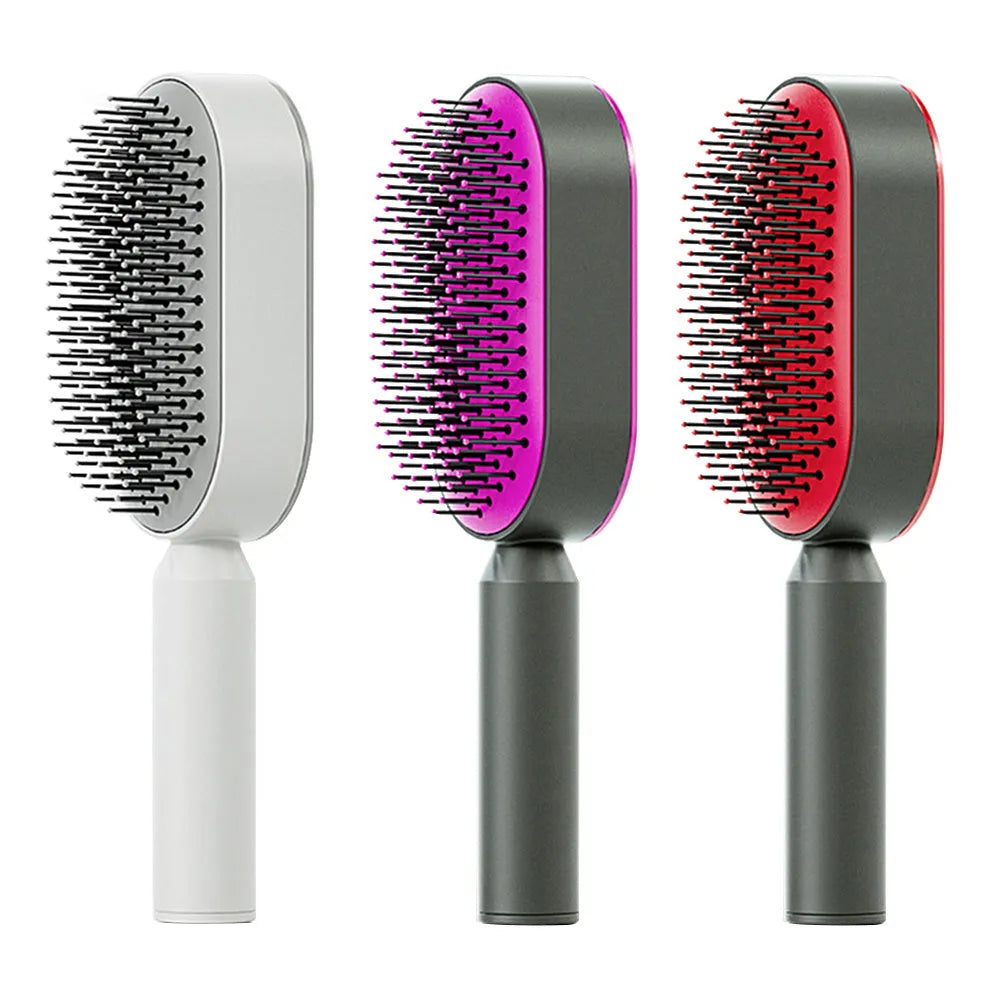 Self-cleaning hair brush with air cushion design and one-key cleaning function in various colour options