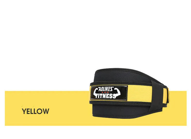 Nylon fitness weightlifting waistband in black, red, or yellow colours on a plain background.