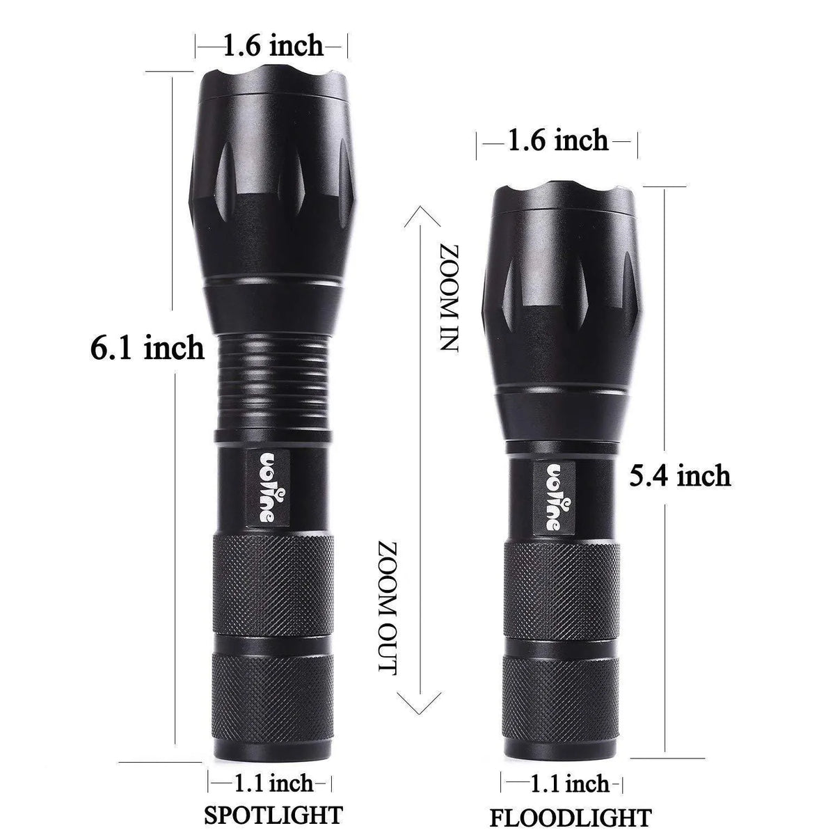Tactical portable LED flashlight 1000 lumens, Pro-Black finish, aluminium body