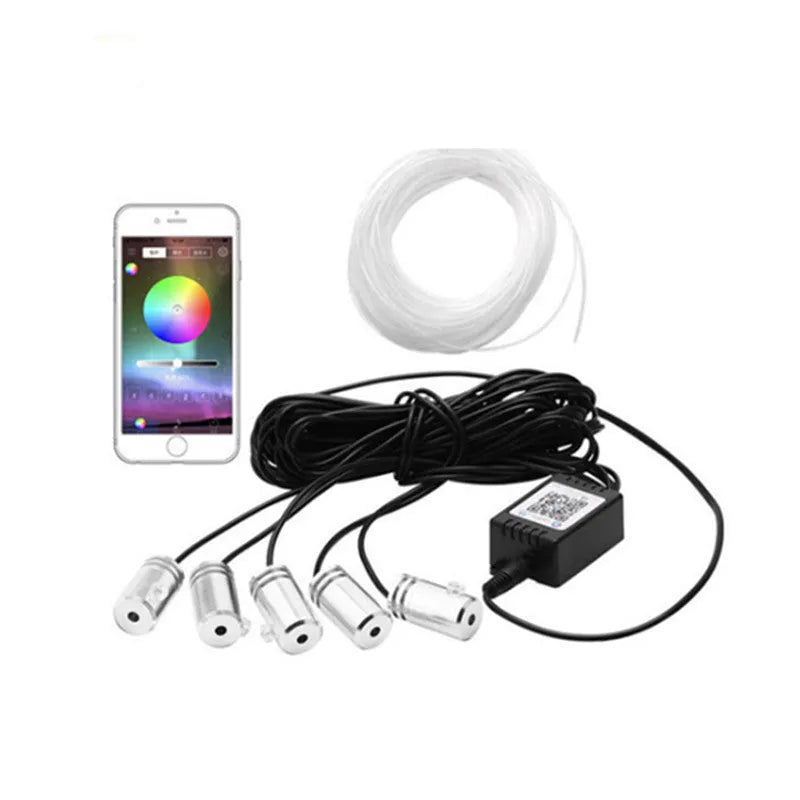 APP cold light strip car interior decoration lights with RF remote control and 6m soft rubber light pipe