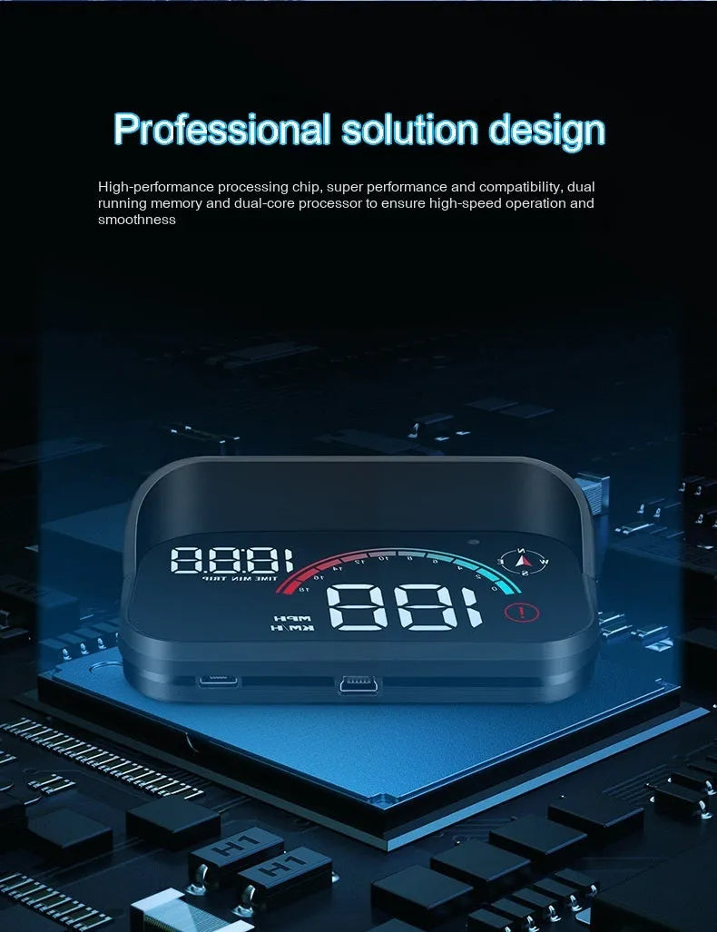 Black universal car head-up display GPS speed projector with USB cable for dashboard mounting