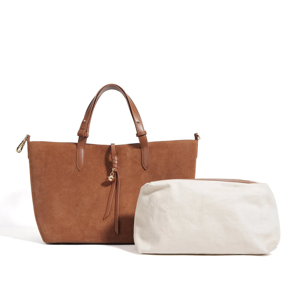 Maillard-style retro tote bag in olive green with document pocket and three-dimensional outer pocket