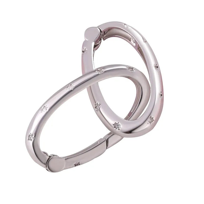 Copper climbing heart-shaped metal button with micro inlaid zircon stones, showing spring fastener and screw buckle style options.