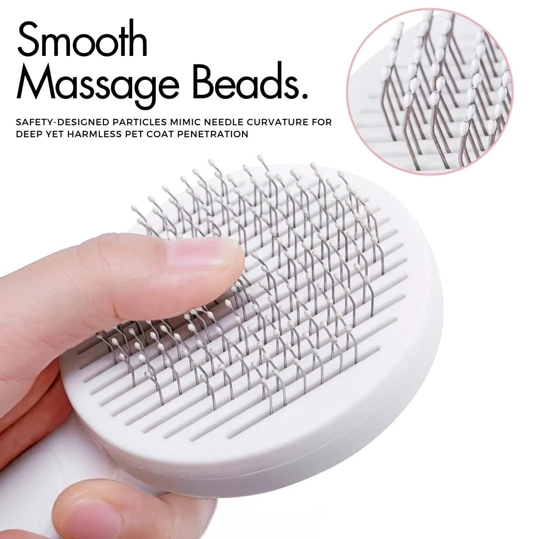 Blue self-cleaning slicker brush for dog and cat grooming with non-slip handle