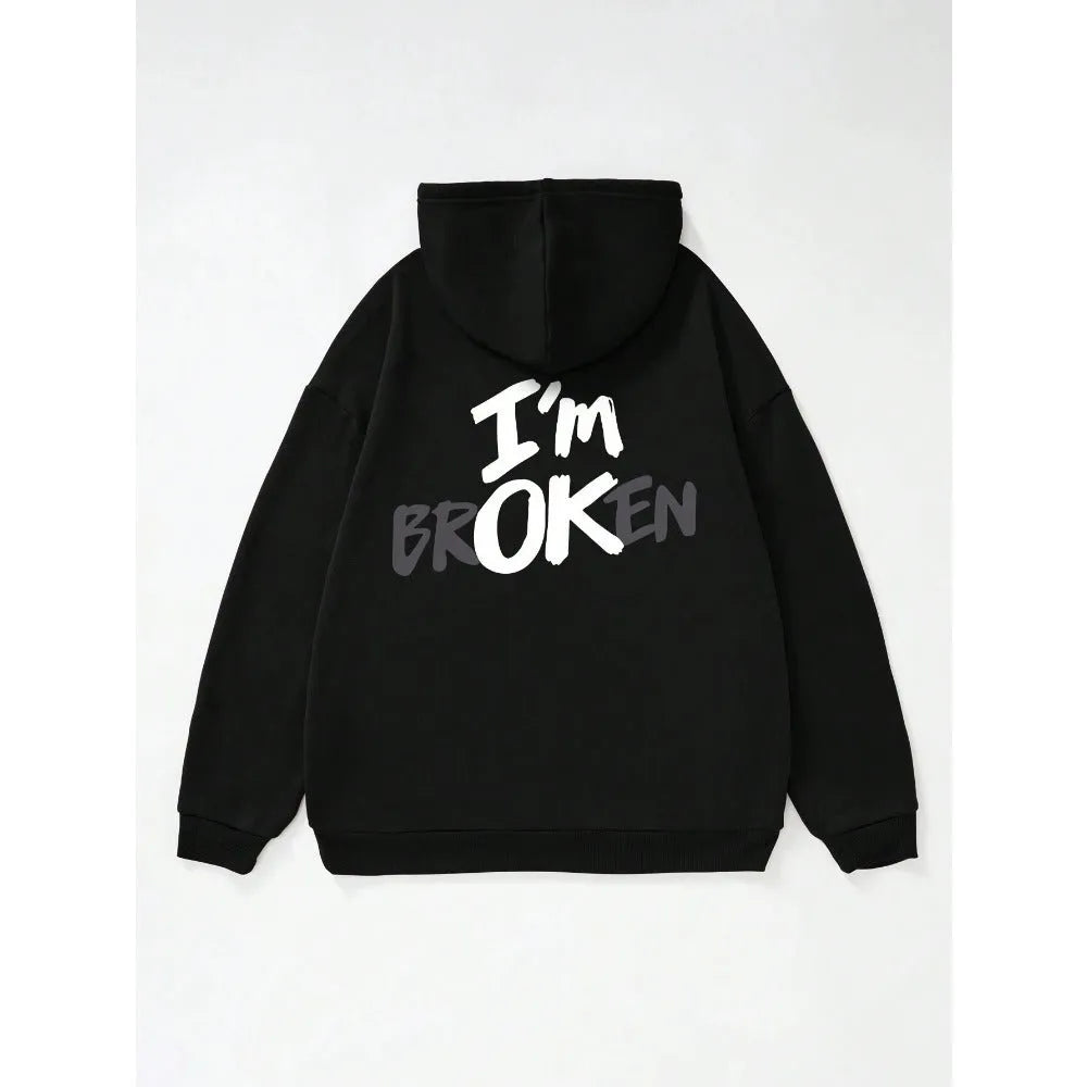 Men's black pullover hoodie with 3D stereo print pattern on front, long sleeves, spandex fabric