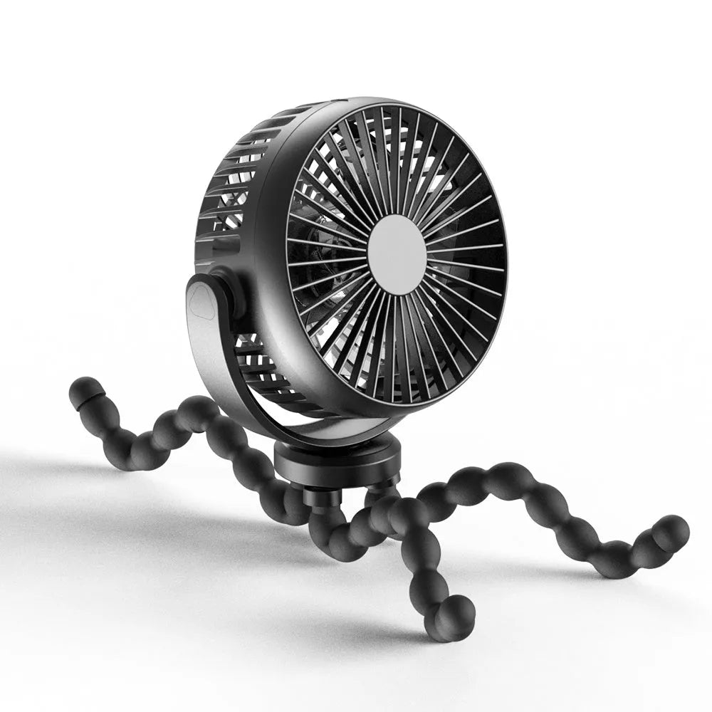 HOMEFISH F2 automatic head shaking portable fan with removable bracket and LED light on a table