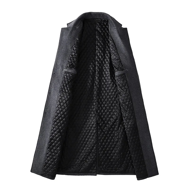 Men casual plus cotton long coat polyester blend lapel collar loose fit black colour