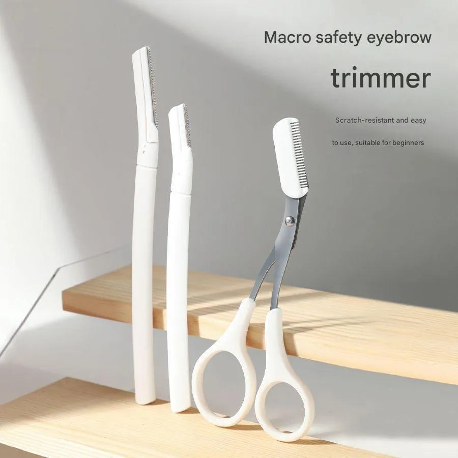 Safety design eyebrow trimmer set with macro detailing tool for precise eyebrow shaping