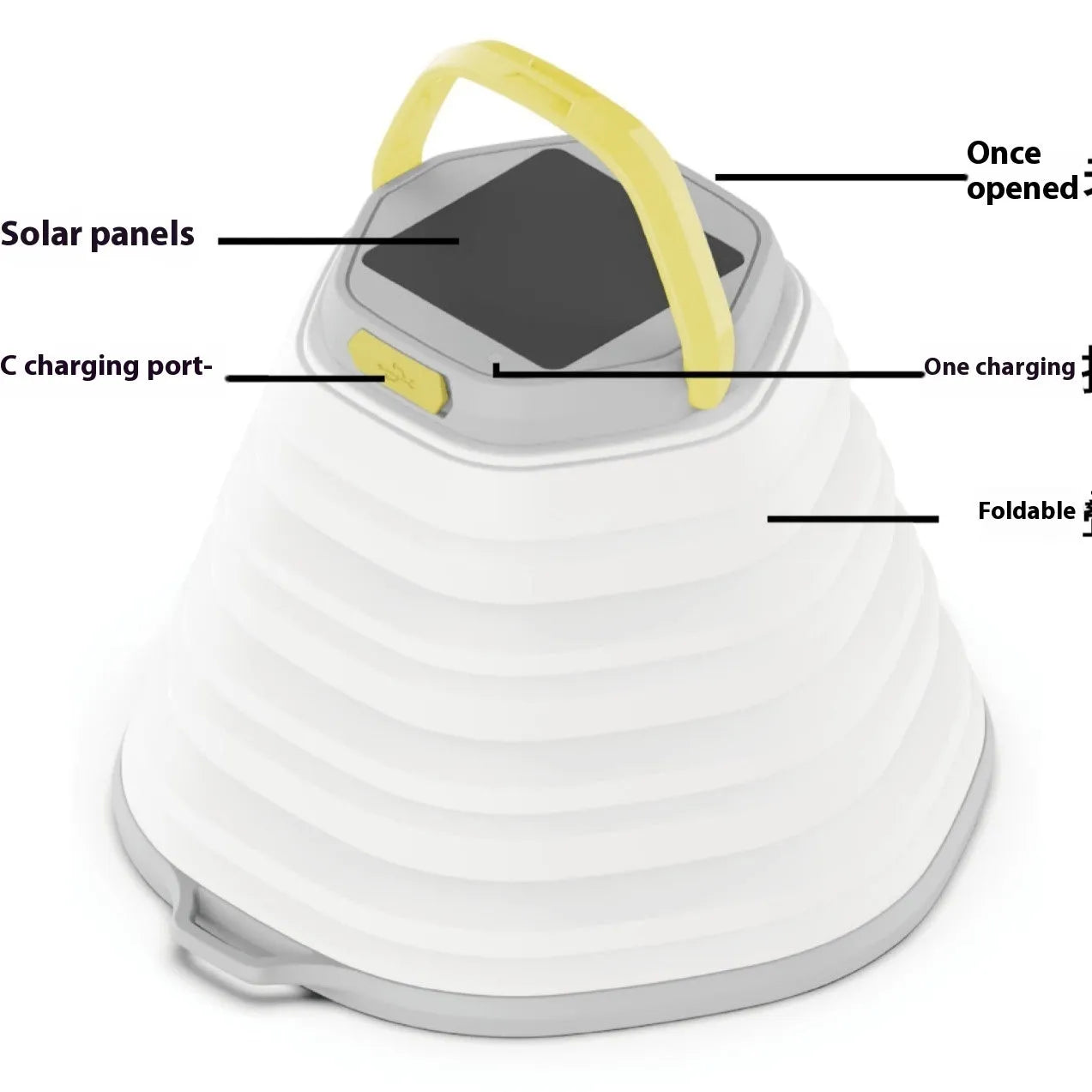White portable camping lamp with a large light capacity and a single control button.