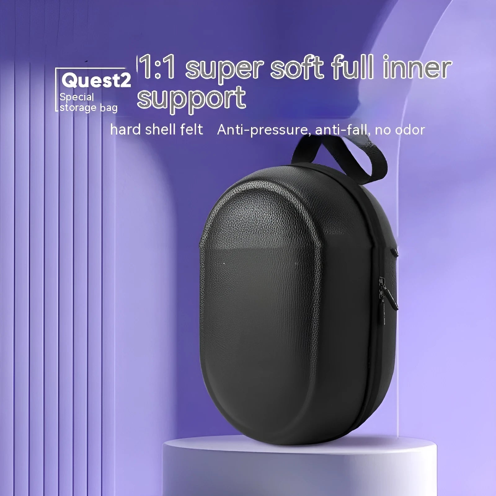 Portable felt hard case storage bag for Meta Quest3 headset and accessories in dark grey, 36x23.5x17.5cm