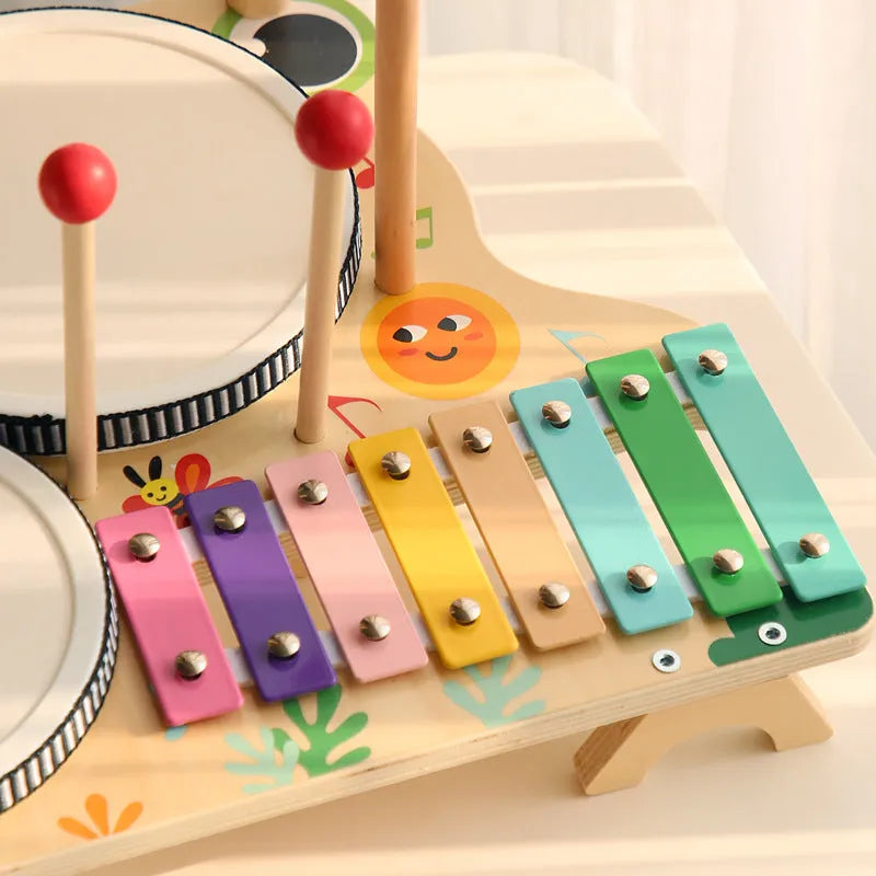 Wooden frog multi-functional drum kit early educational toy, 33 x 30 x 23cm, colour box, for children aged 3-6 years