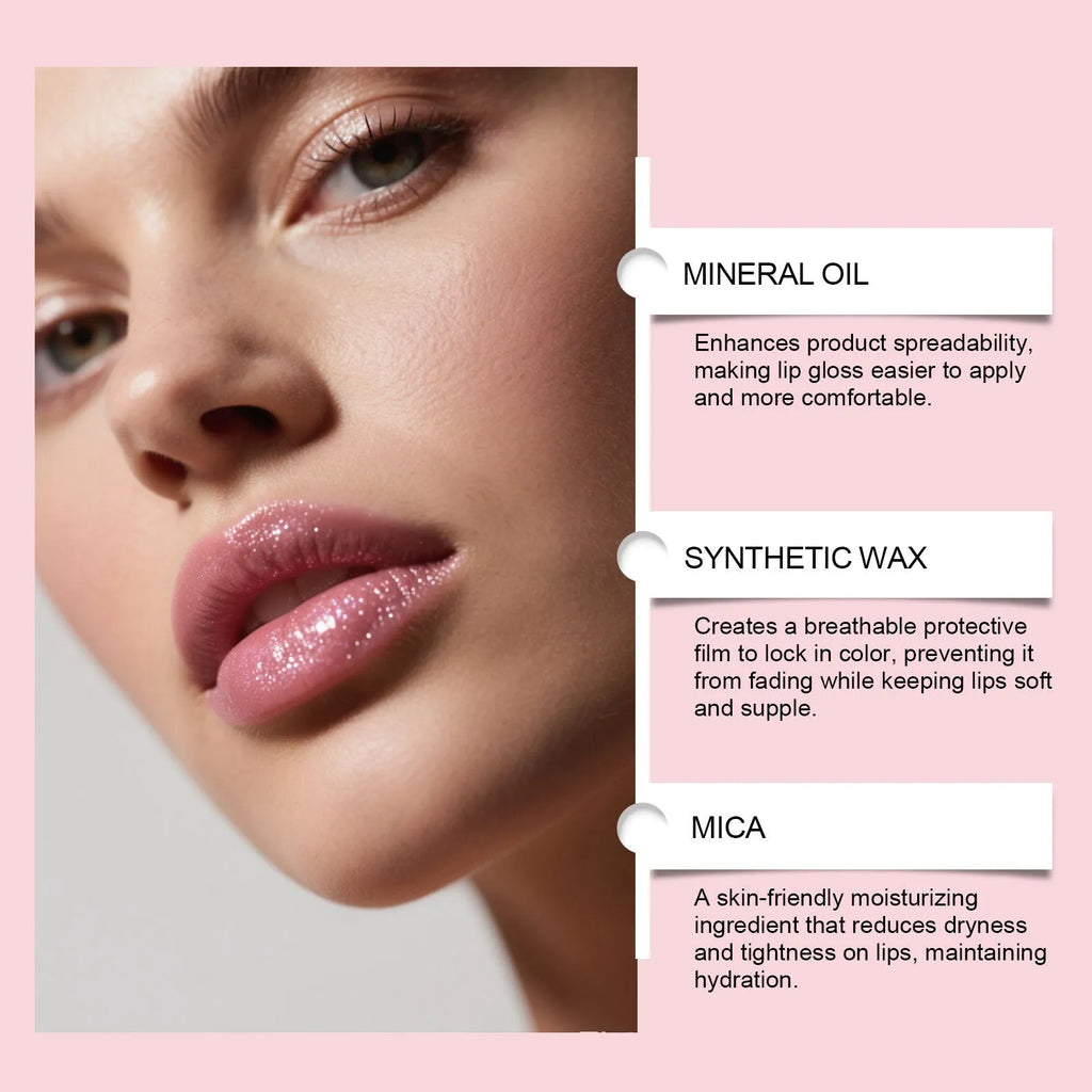 Moisturizing fine glitter lip gloss 3g tube with shea butter and vitamin E