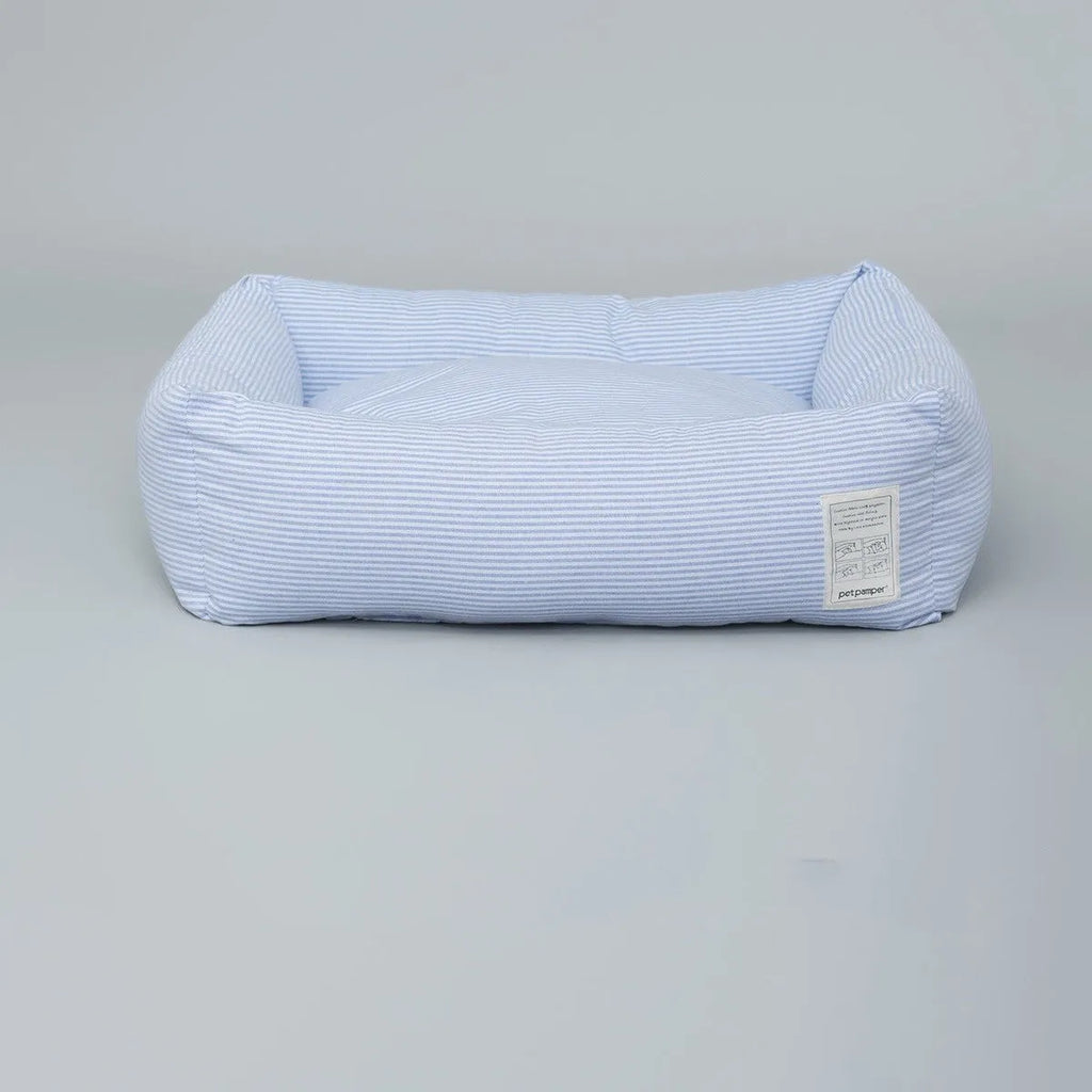 White and blue striped cloth foldable cat nest with shirt lining