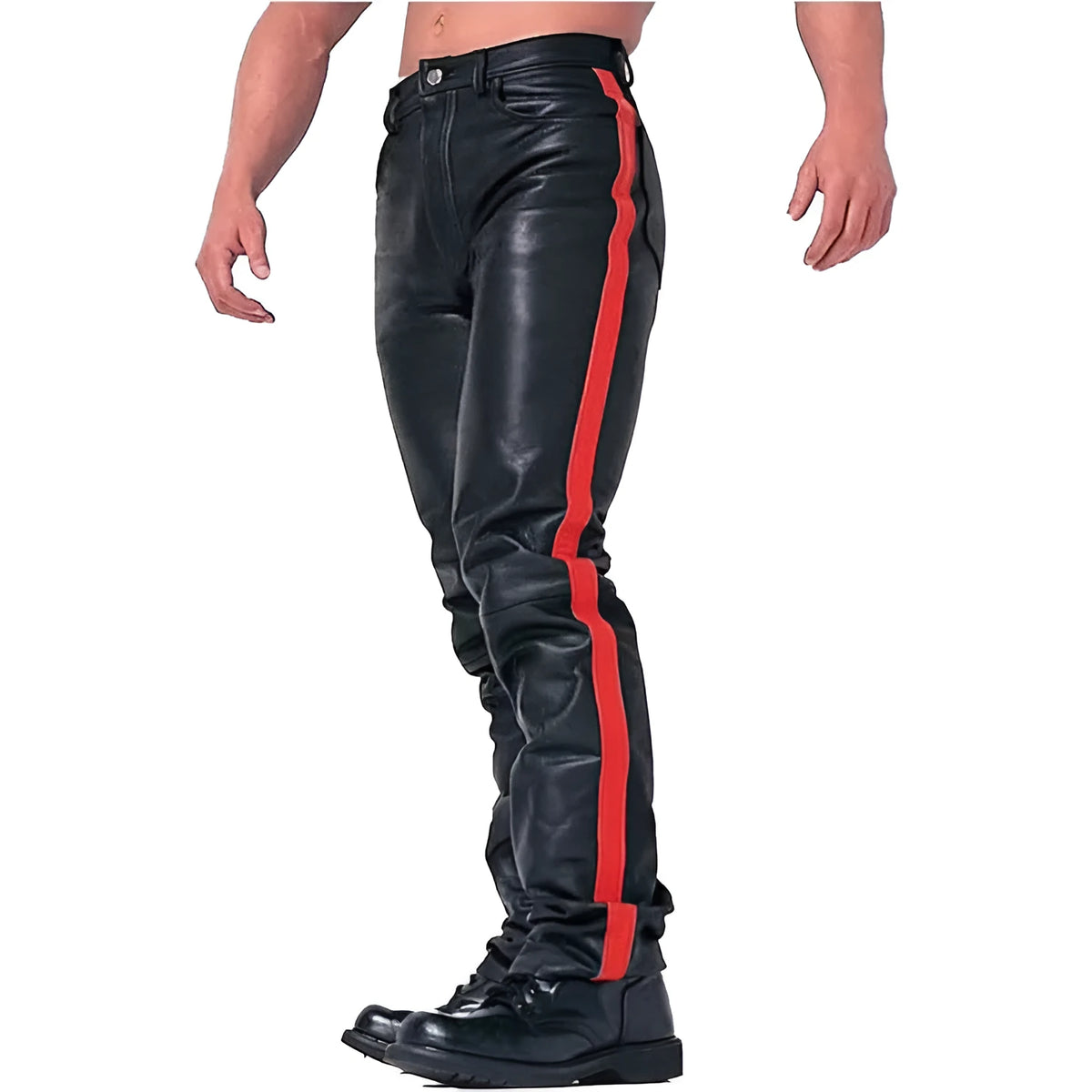 Trendy black PU leather skinny motorcycle trousers for women, cropped mid-rise, button fly, nightclub wear