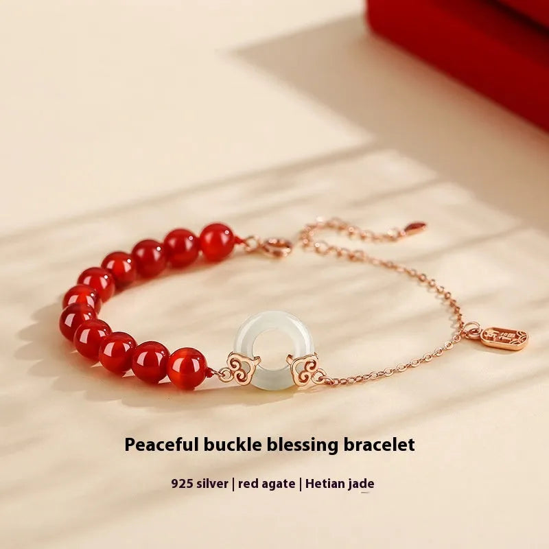 Peace buckle sterling silver 925 bracelet with Xiangyun and Fu character national style design