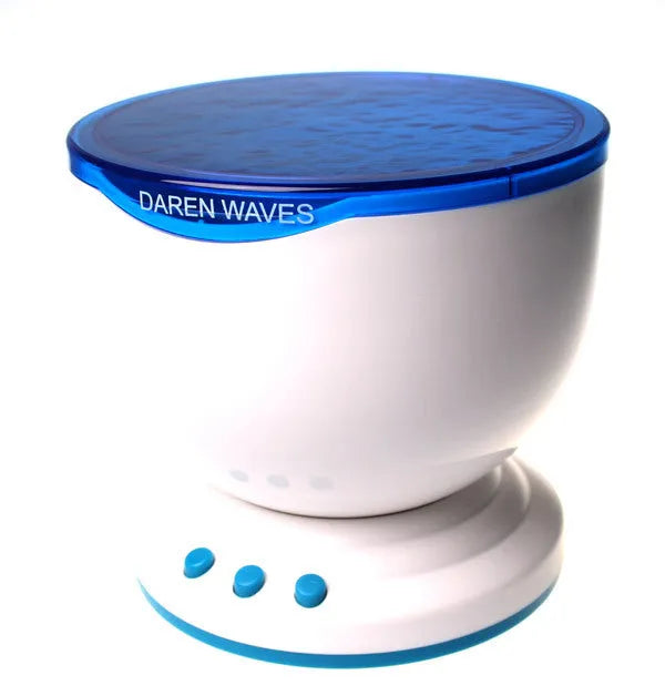 Blue fixed-mount ocean projection lamp for children's puzzle activities.
