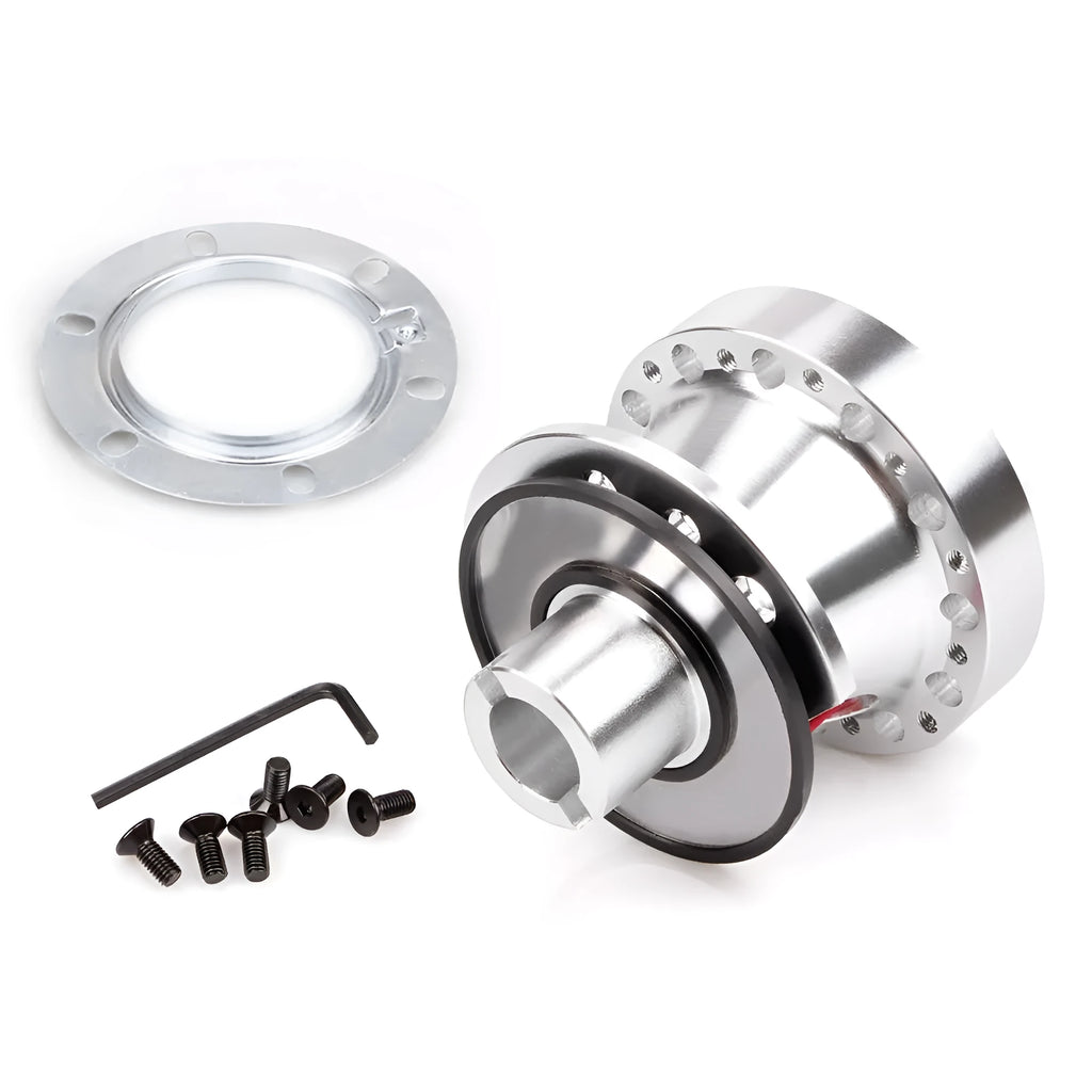 Black anodised aluminium steering wheel base connector for Honda Civic EK EG, CNC machined hub adapter with mounting holes