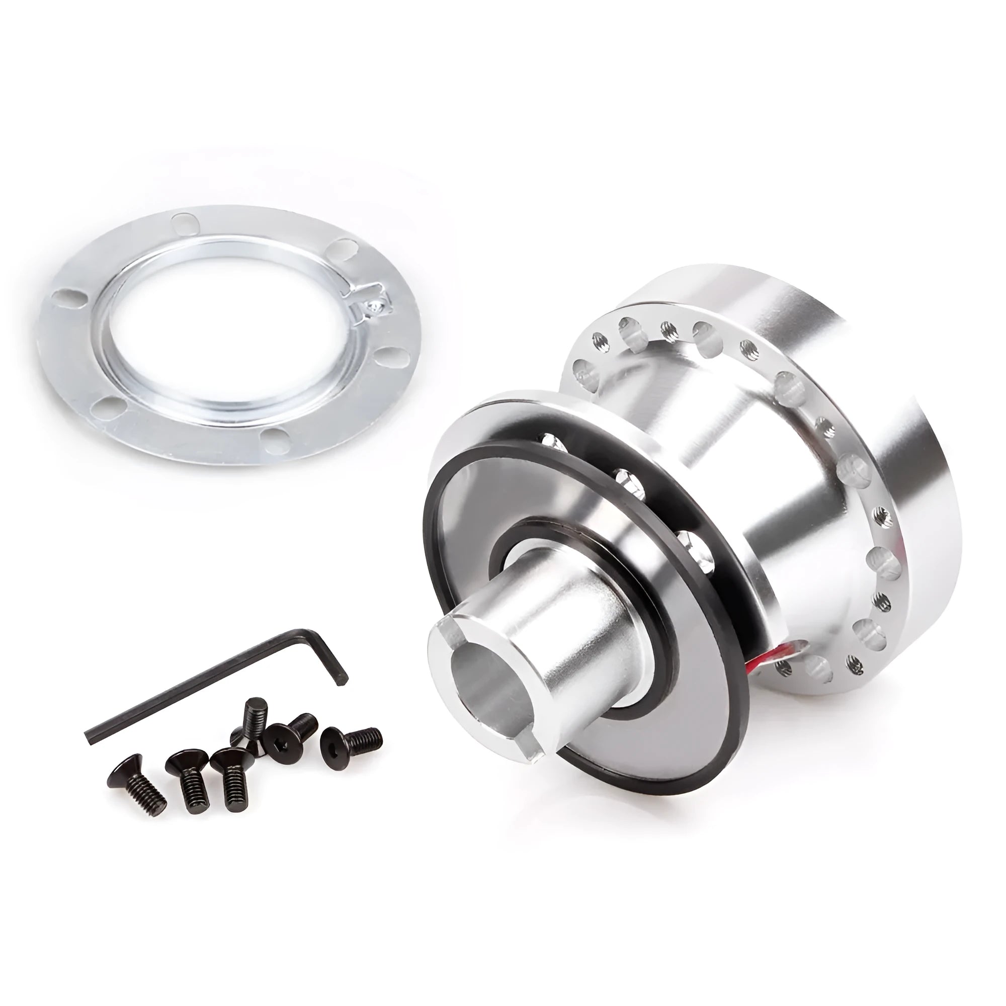 Black anodised aluminium steering wheel base connector for Honda Civic EK EG, CNC machined hub adapter with mounting holes