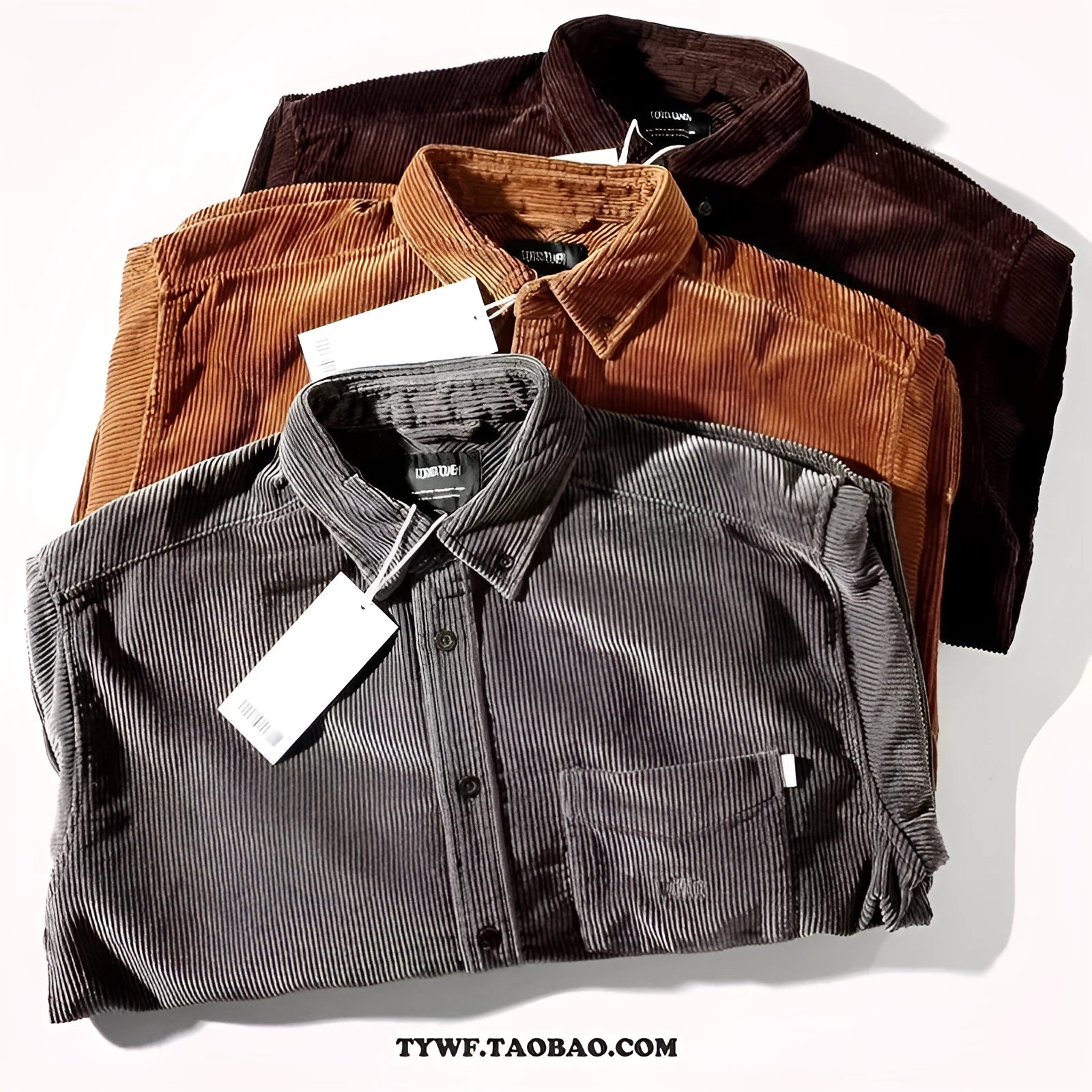 Long sleeve cardigan shirt in caramel colour with Japanese Hong Kong loose style and corduroy fabric