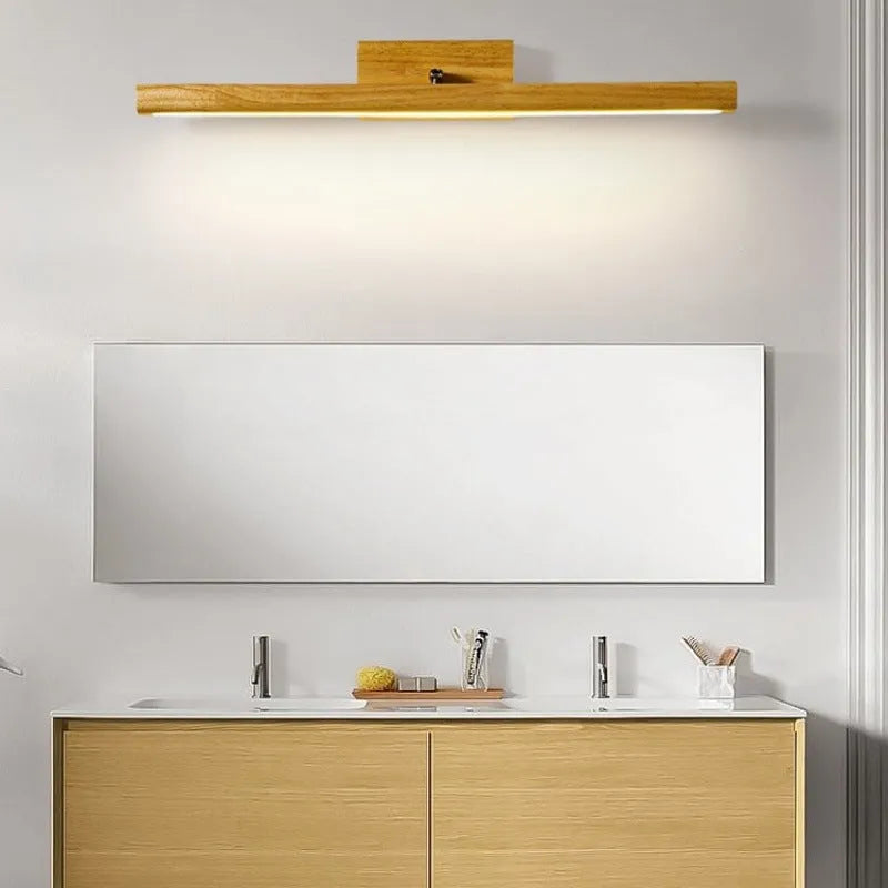 40cm wood colour mirror front LED wall lamp with three colour settings