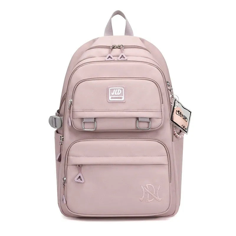 Large capacity nylon school backpack for girls in a choice of colours and geometric patterns.