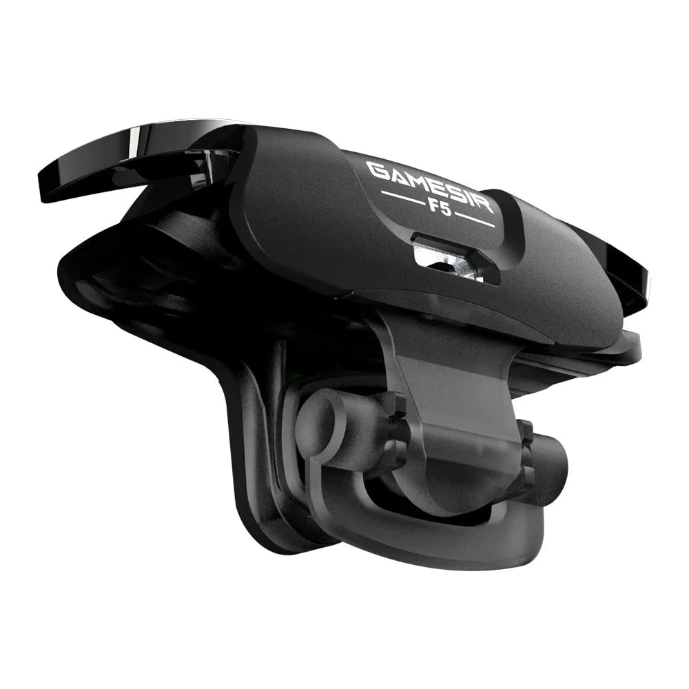 Black F5 Bluetooth mobile game controller for smartphones on a plain background.